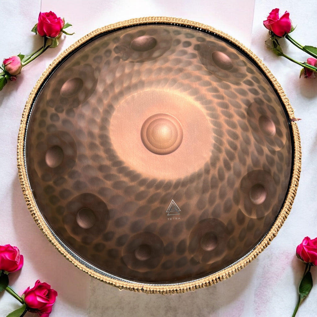 Engraved HANDPAN 10 Notes | 432Hz | Stainless Steel | Triple Ding | Rose Gold|